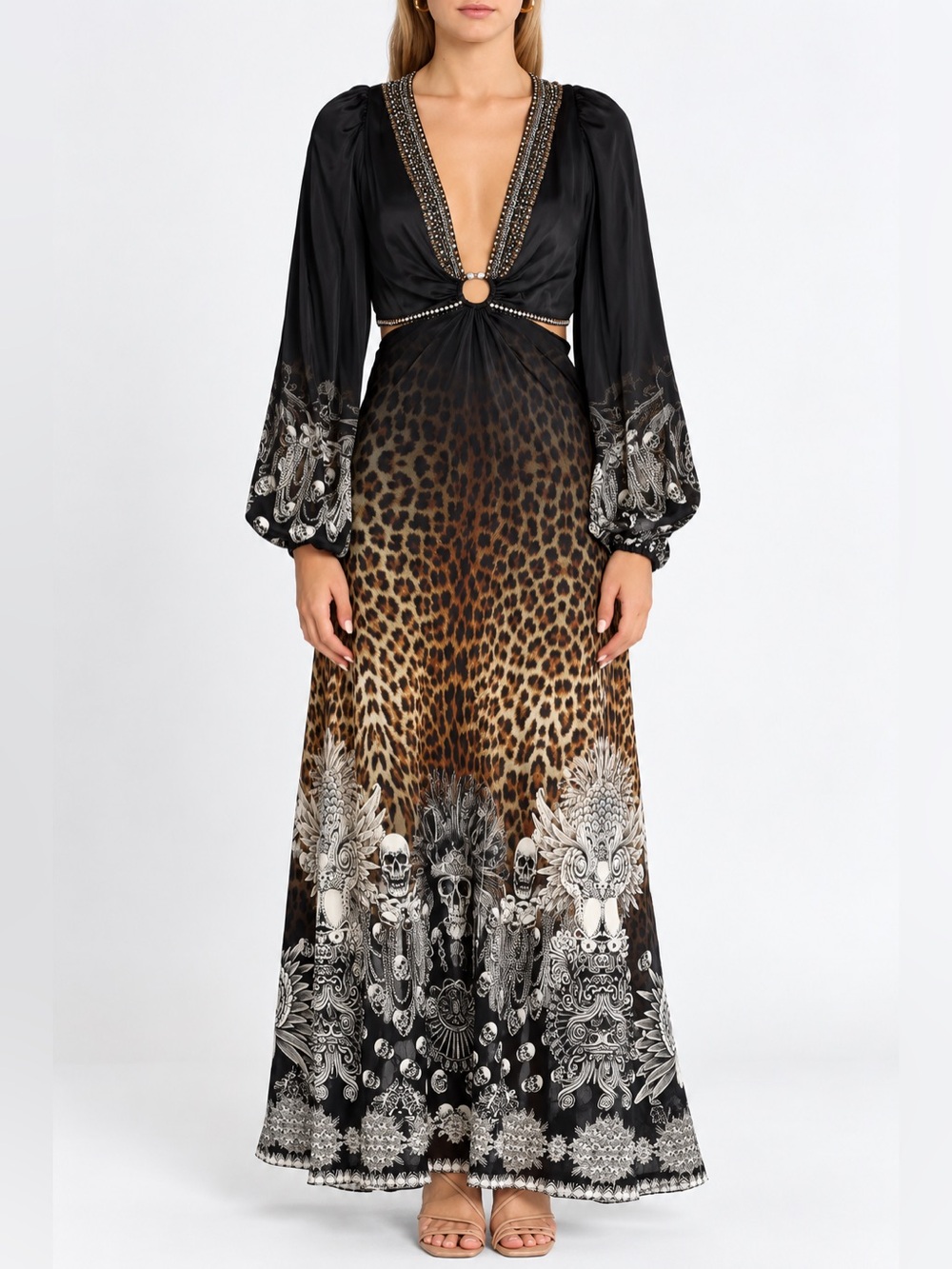 CAMILLA Order of Disorder Silk U-Ring Cutout Maxi Dress NWOT US 6
